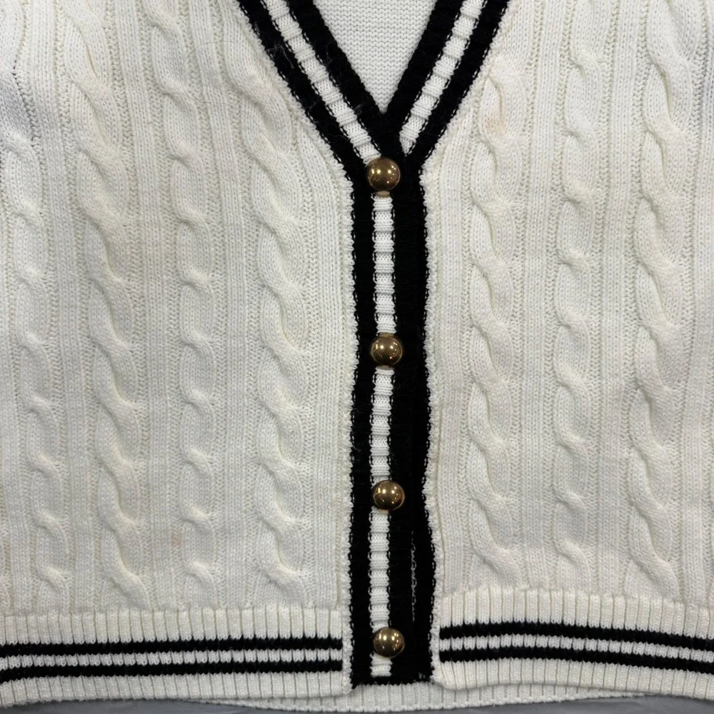 Maeve Anthropologie Womens Cream Cable Knit Sweater Vest L Preppy Academia - Picture 3 of 8